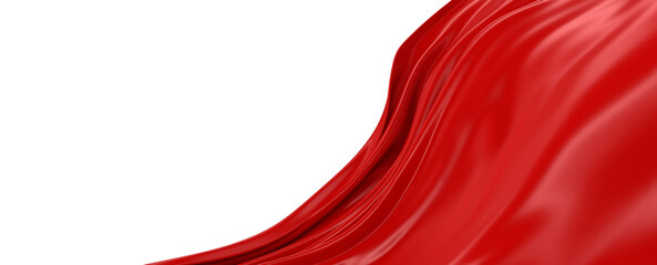 Red silk flowing - 3d realistic render illustration. Smooth fabric falls, fluttering in the wind. Drapery,