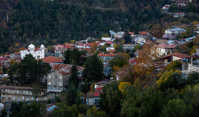Mountain village of pedoulas at  Troodos mountains Cyprus in autumn.