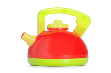 children's teapot kettle toy on white background isolation