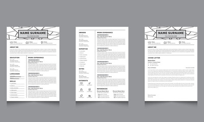 Clean and Professional Resume CV Vector Templates for Business Job Applications with Black