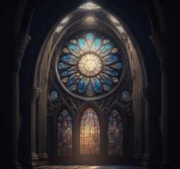 Obraz premium AI generated image of a large cathedral with multicolored stained windows 
