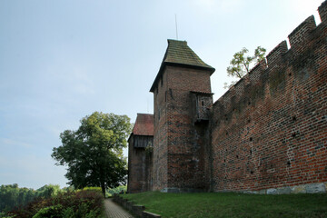 The old, brick city walls of the city of Nymburk in Czech Republic. The nice landmark and attraction for the tourists. 