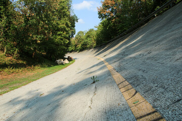 The famous historic inclined curve at the old racing circuit at Monza near Milano. 