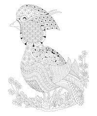 Antistress coloring book with mandarin duck.