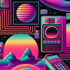 Retro Syntwave Space repeating pattern