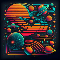 Retro Syntwave Space repeating pattern