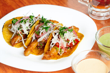 Fast food, Mexican food, shrimp tacos.