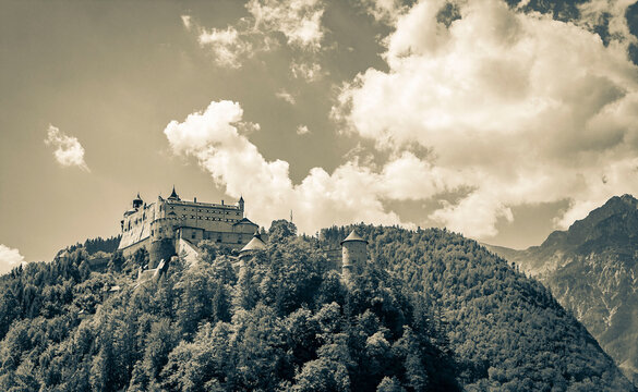 Castle Hohenwerfen chateau fortress on mountain in Werfen Salzburg Austria.
