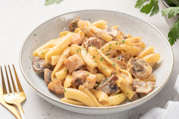 Pasta with chicken and cream mushroom sauce