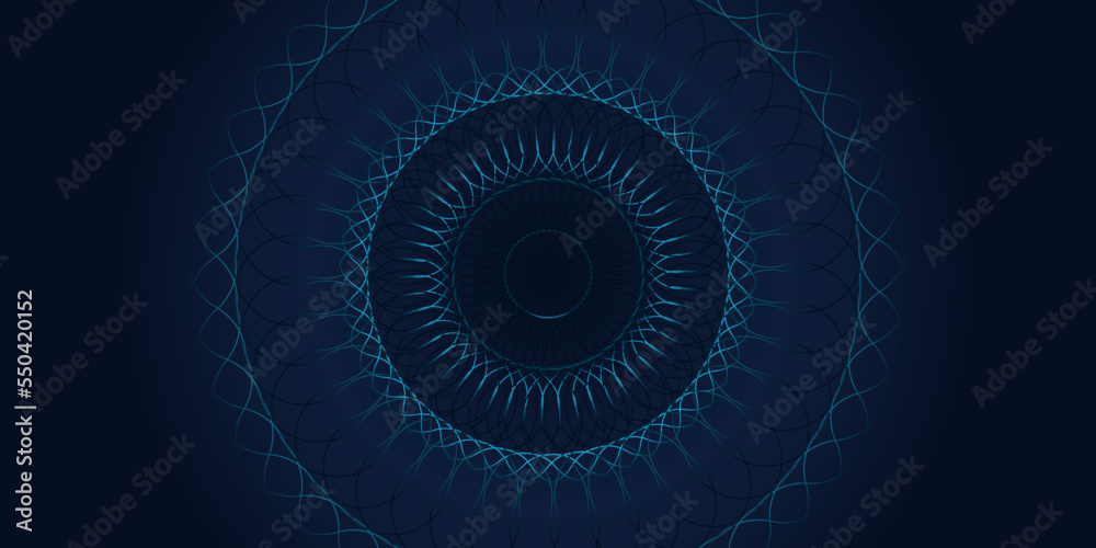 Fototapete vector abstract circle frame with wave lines pattern flowing in blue green colors isolated on dark b