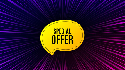 Sunburst ray beam banner. Special offer bubble sticker. Discount banner shape. Sale coupon chat icon. Offer explosion background. Sun burst ray effect. Special offer badge. Vector