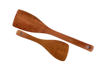 Two wooden kitchen spatulas isolated on a white background.