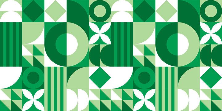 Festive geometric mosaic seamless pattern illustration with creative abstract shapes. Christmas season background print. Scandinavian minimalist shape texture, geometry collage.