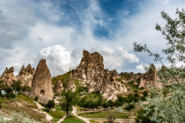 Cave houses in Goreme, Nevsehir, Capadoccia, Anatolia, Turkey, Middle East
