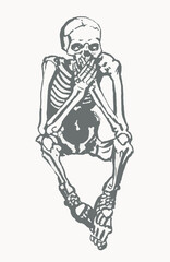 Fototapeta na wymiar Graphical grey skeleton sitting ,vector element of spooky color design