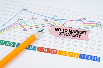 On business charts there is a pencil and an arrow sticker with the inscription - Go to market...