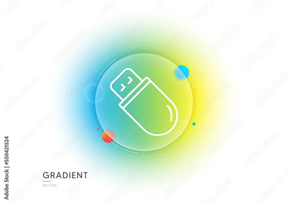Poster usb stick line icon. gradient blur button with glassmorphism. computer memory component sign. data s