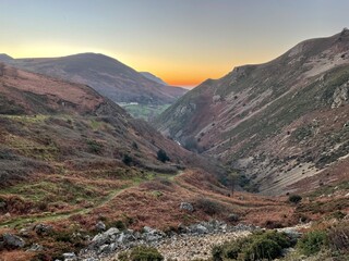 Red sunset over the mountains of North Wales