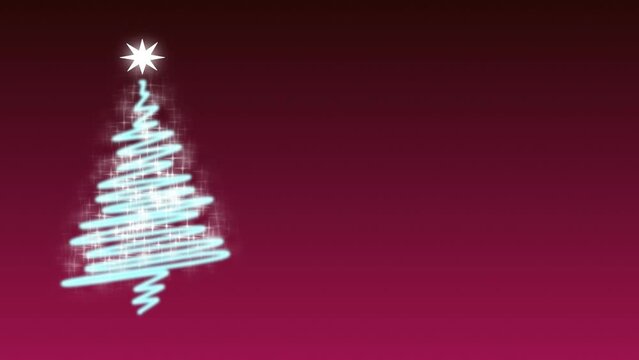 Christmas tree scribble drawn onto the screen with a pulsing star on top and flickering star ornaments over a red Christmas background.