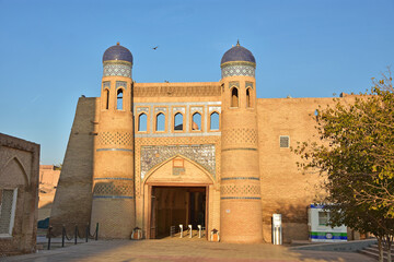 Fortress wall and tower in the ancient city of Uzbekistan Khiva (Xiva)in Kharezm