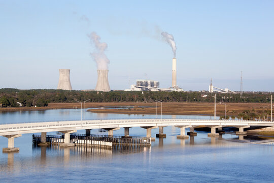 Jacksonville Power Plant And A Bridge