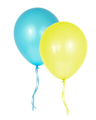 Blue and yellow balloons isolated on the white background