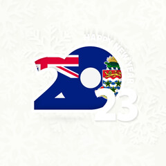 New Year 2023 for Cayman Islands on snowflake background.