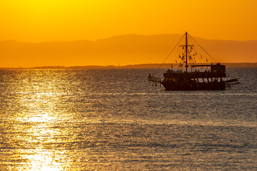 sunset on the sea in Side, Turkey, summer 2022