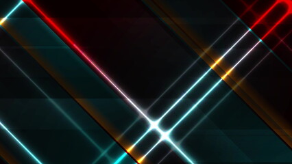 Colorful glowing neon lines abstract retro tech background