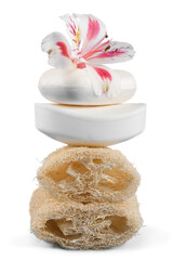 Row of handmade colorful soaps isolated on background