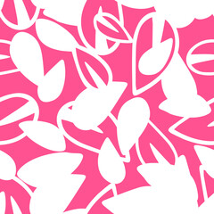 Vector Illustration of white doodle leaves isolated on a pink background, Seamless pattern