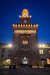 Sforzesco castle at the blue hour