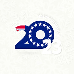 New Year 2023 for Cook Islands on snowflake background.