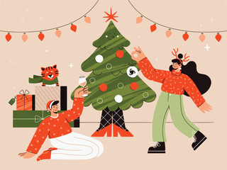 Merry Christmas and Happy New Year Christmas Celebration Postcard Website illustration 2022