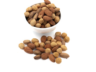 nuts in a bowl on white background 