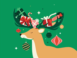 Merry Christmas and Happy New Year Christmas Celebration Postcard Website illustration 2022