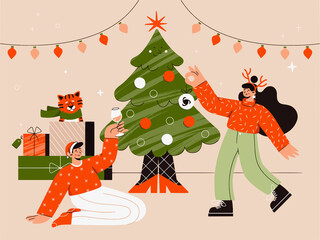 Merry Christmas and Happy New Year Christmas Celebration Postcard Christmas Website illustration