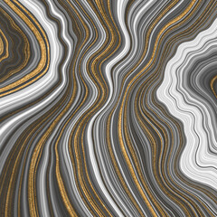 Agate marble surface with umbra gold black and white curly veins. Abstract texture background illustration. - 550426958