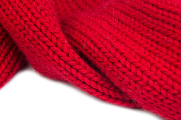 Woolen red knitted warm texture fabric background