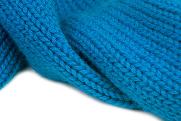Woolen blue knitted warm texture fabric background
