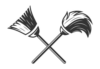 Mop and broom silhouette isolated on white background. Cleaning concept. Vector illustration