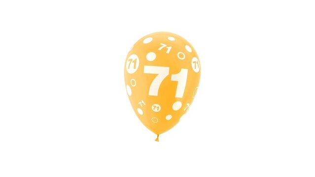 71 Years Old. Birthday Celebration Balloon. Loop Animation. With Green Screen and Alpha Matte Channel.