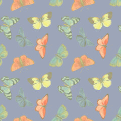 Watercolor butterflies seamless pattern. Delicate butterflies for wallpaper, print, wrapping paper, textile.