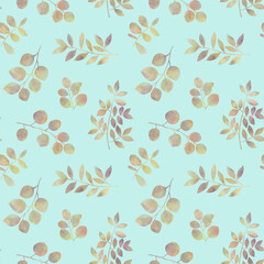 Watercolor, branches seamless pattern. Delicate leaves for wallpaper, print, wrapping paper, textile.