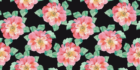 watercolor peony flowers, seamless botanical pattern, Abstract floral background.