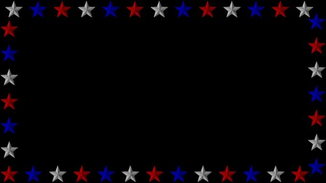 Red, White and Blue stars rotating in marquee style with an embedded alpha channel.  Seamlessly loops