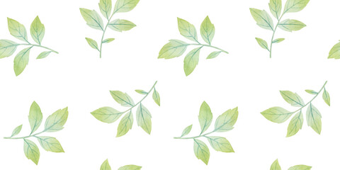 Watercolor leaves in a seamless pattern. Abstract botanical background for design.