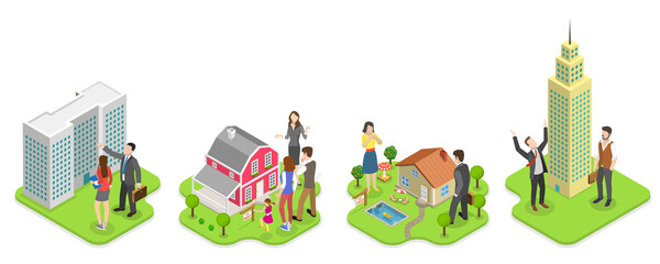 3D Isometric Flat Conceptual Illustration of Searching For Housing