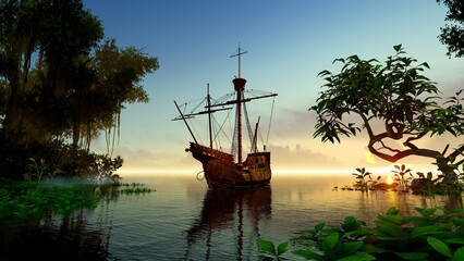 panish ship in the bay of a tropical island © MICHAEL KUK