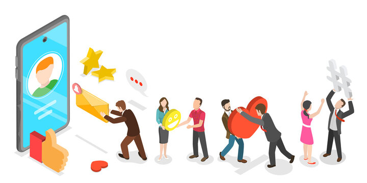 3D Isometric Flat Vector Conceptual Illustration of Social Media